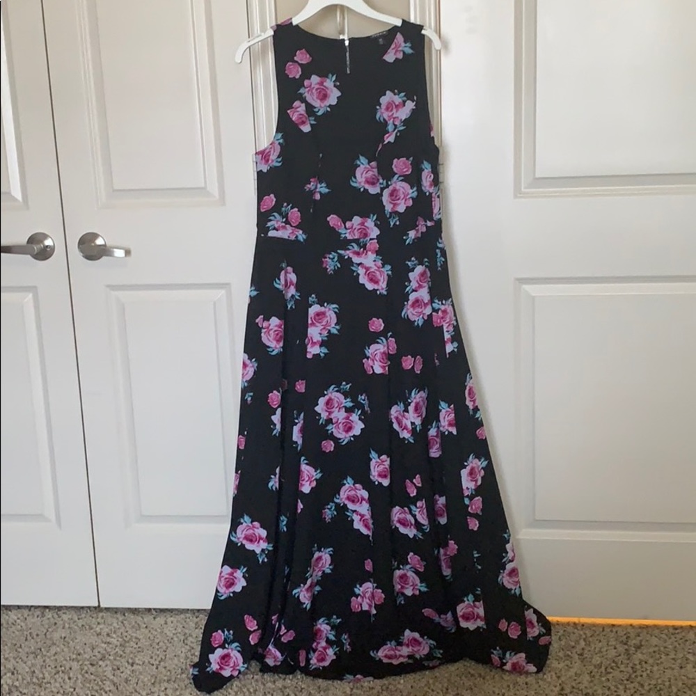 Floor length, floral print dress